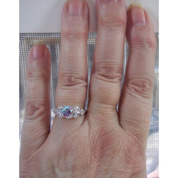 925 STERLING SILVER Simulated Mercury Mystic CZ Ring - Picture 2 of 13